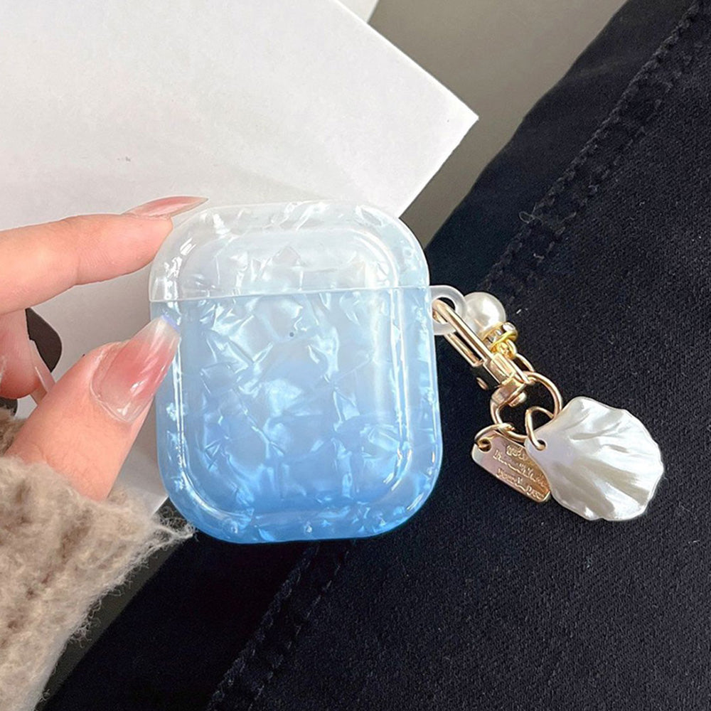 TPU Cover for Apple AirPods with Charging Case (2016) / (2019) / AirPods with Wireless Charging Case (2019) , Gradient Shell Grain Square Earphone Case with Pendant - Sky Blue TPU Cover for Apple AirPods with Charging Case (2016) / (2019) / AirPods with Wireless Charging Case (2019) , Gradient Shell Grain Square Earphone Case with Pendant - Sky Blue